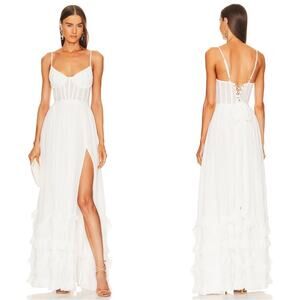 V. CHAPMAN Carmen Corset Bustier Ruffle Tiered Bridal White Maxi Dress Size 4